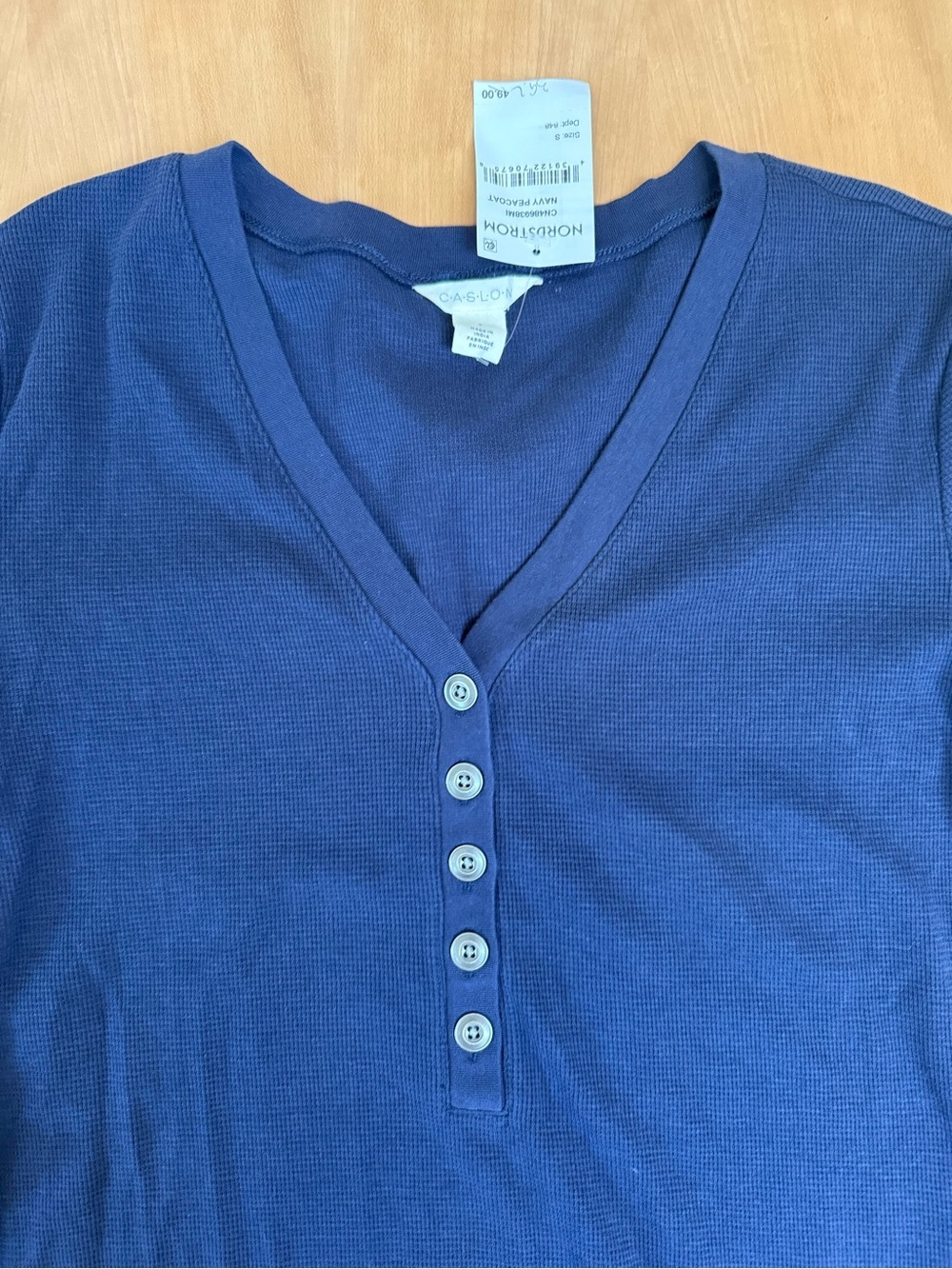 Caslon Navy Blue V-Neck Button Pullover - Picture 3 of 7